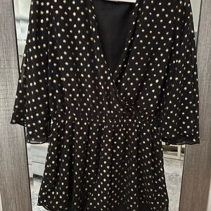 BuddyLove Black and Gold Polka Dot Romper size L